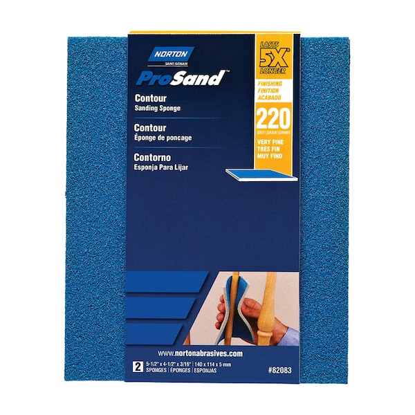 Norton Abrasives Norton ProSand 5.5 in. L X 4.5 in. W X 0.188 in. 220 Grit Very Fine Contour Sanding Sponge, PK2 7660782083 - main